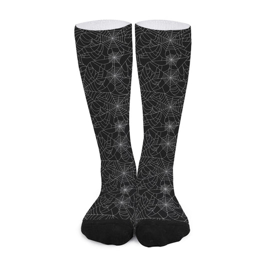Black And White Spider Web Pattern Print Long Socks