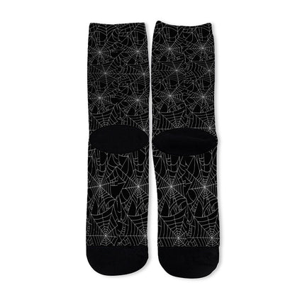 Black And White Spider Web Pattern Print Long Socks