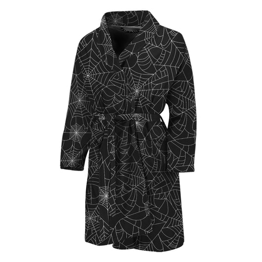 Black And White Spider Web Pattern Print Men's Bathrobe