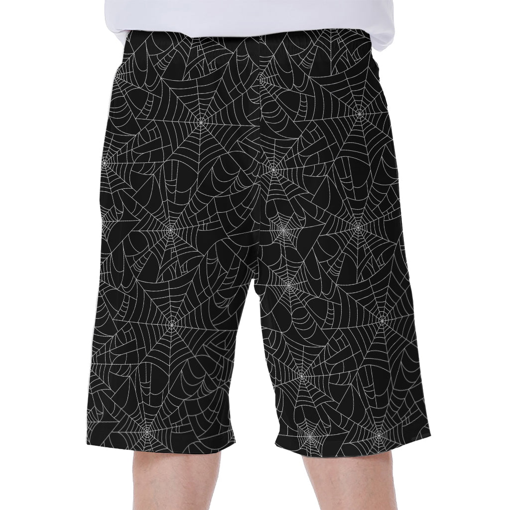 Black And White Spider Web Pattern Print Men's Beach Shorts