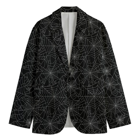 Black And White Spider Web Pattern Print Men's Blazer