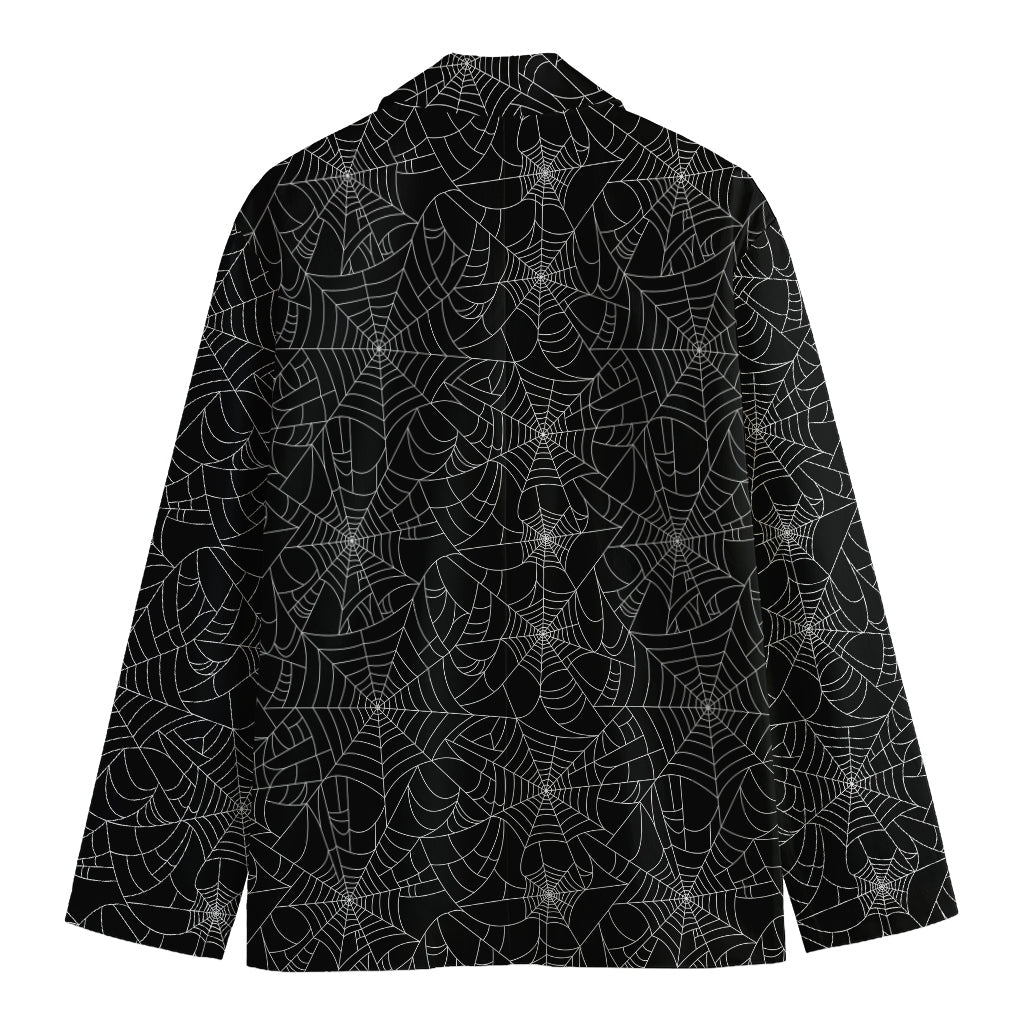 Black And White Spider Web Pattern Print Men's Blazer