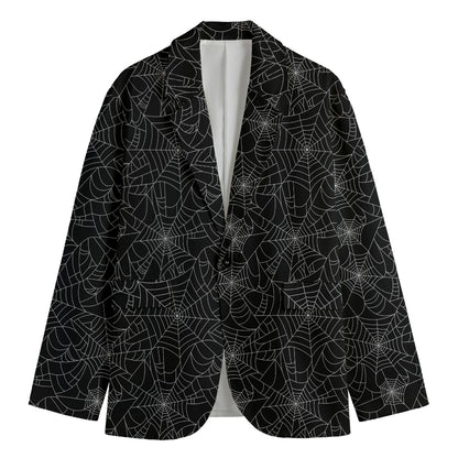Black And White Spider Web Pattern Print Men's Cotton Blazer
