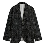 Black And White Spider Web Pattern Print Men's Cotton Blazer