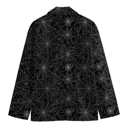 Black And White Spider Web Pattern Print Men's Cotton Blazer