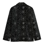 Black And White Spider Web Pattern Print Men's Cotton Blazer