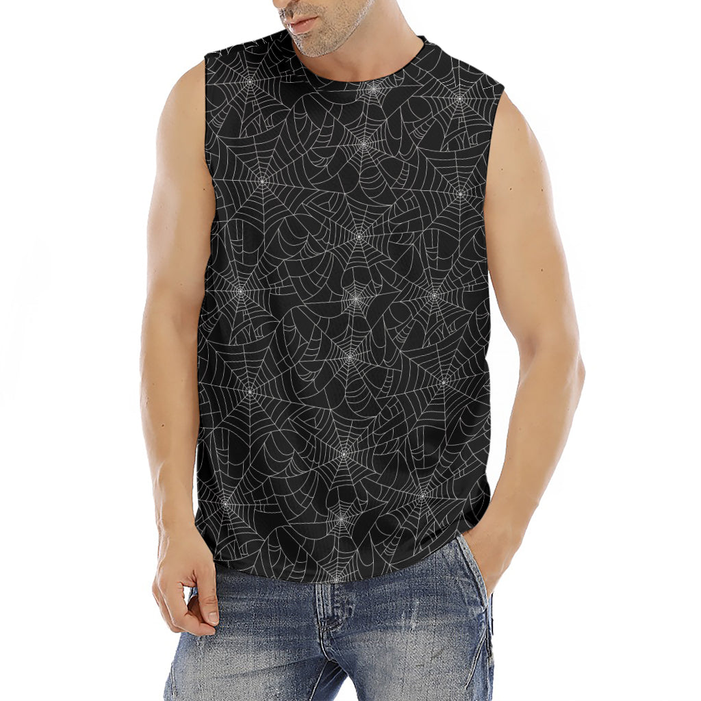 Black And White Spider Web Pattern Print Men's Fitness Tank Top