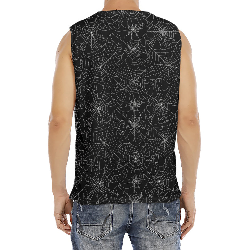 Black And White Spider Web Pattern Print Men's Fitness Tank Top