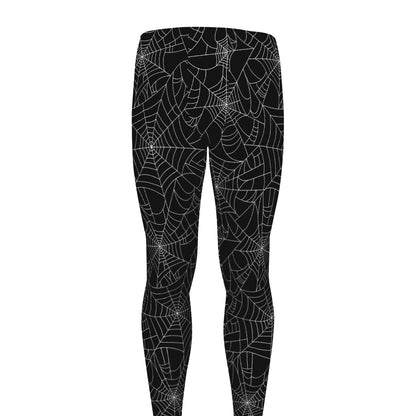 Black And White Spider Web Pattern Print Men's leggings