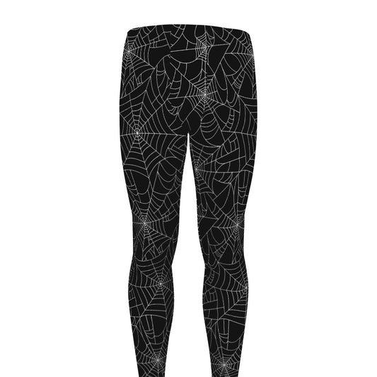 Black And White Spider Web Pattern Print Men's leggings