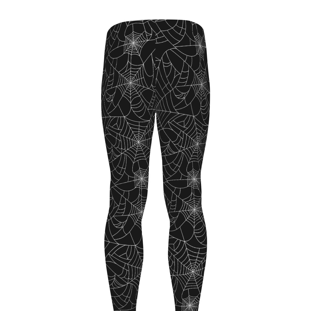 Black And White Spider Web Pattern Print Men's leggings