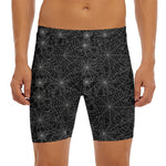 Black And White Spider Web Pattern Print Men's Long Boxer Briefs
