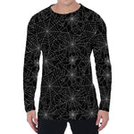 Black And White Spider Web Pattern Print Men's Long Sleeve T-Shirt
