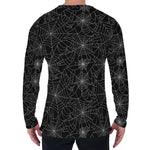 Black And White Spider Web Pattern Print Men's Long Sleeve T-Shirt