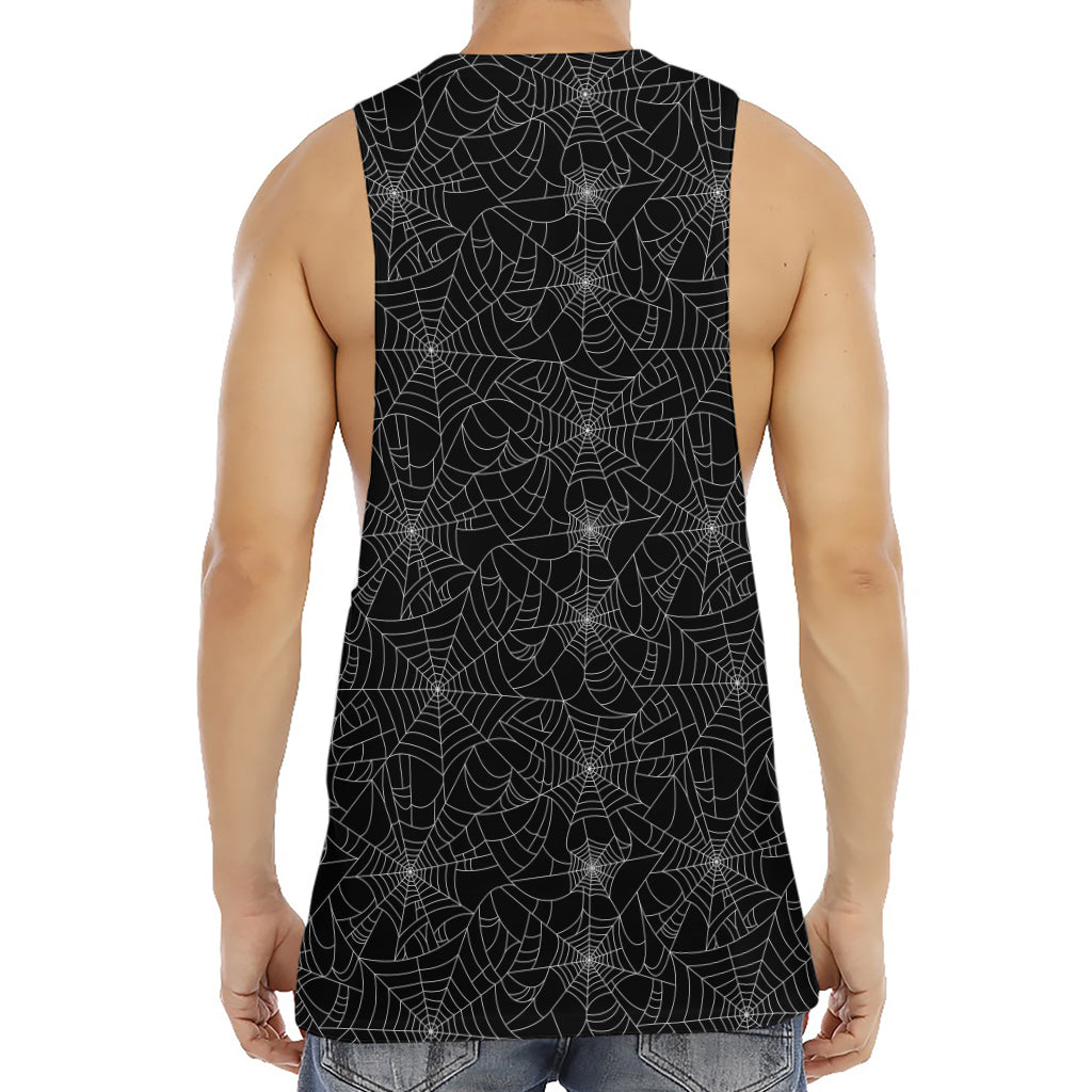 Black And White Spider Web Pattern Print Men's Muscle Tank Top
