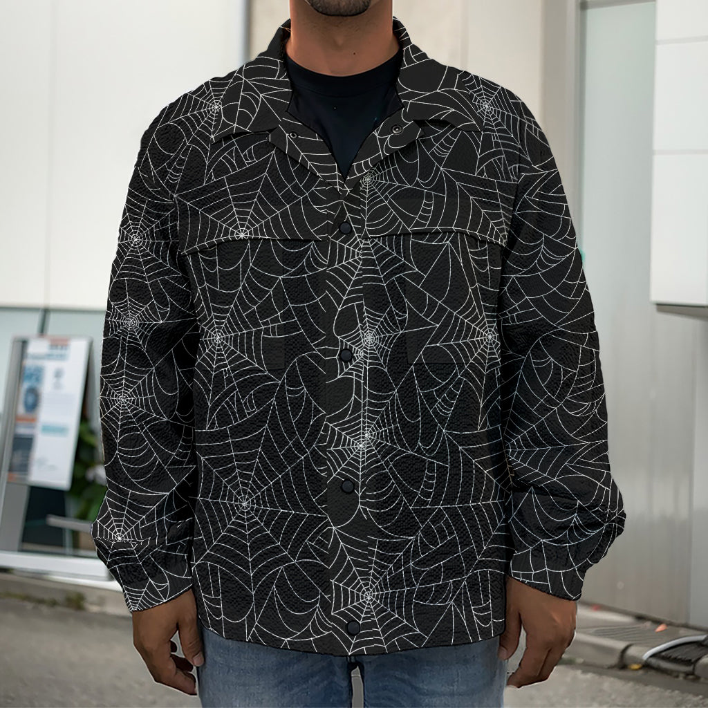 Black And White Spider Web Pattern Print Men's Shirt Jacket