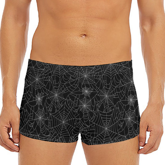 Black And White Spider Web Pattern Print Men's Short Boxer Briefs