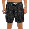Black And White Spider Web Pattern Print Men's Split Running Shorts
