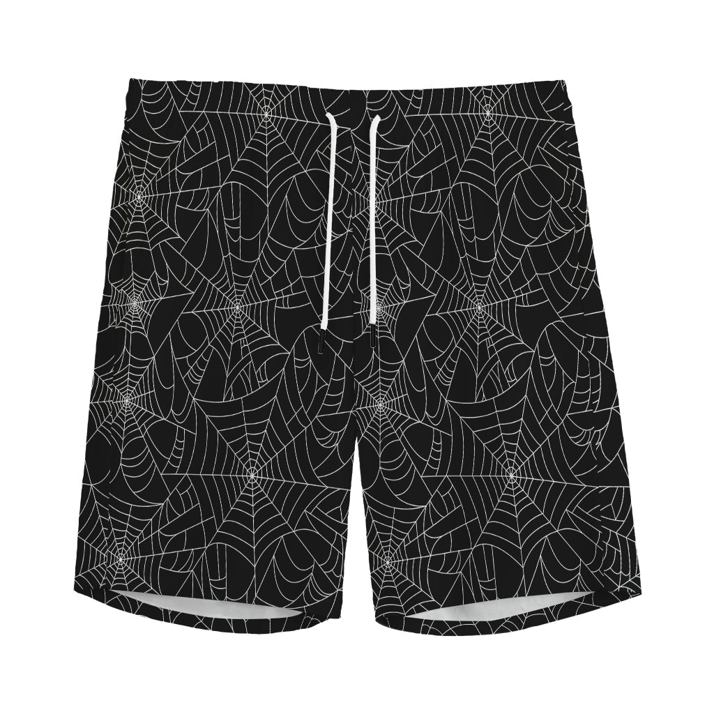 Black And White Spider Web Pattern Print Men's Sports Shorts