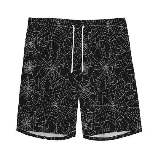 Black And White Spider Web Pattern Print Men's Sports Shorts