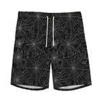 Black And White Spider Web Pattern Print Men's Sports Shorts