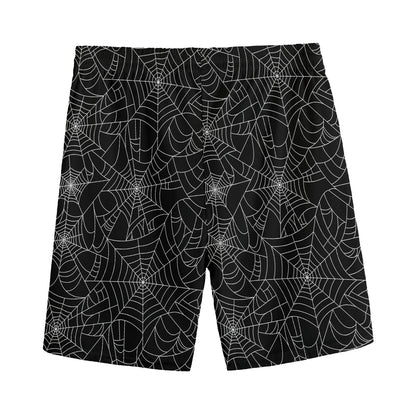 Black And White Spider Web Pattern Print Men's Sports Shorts