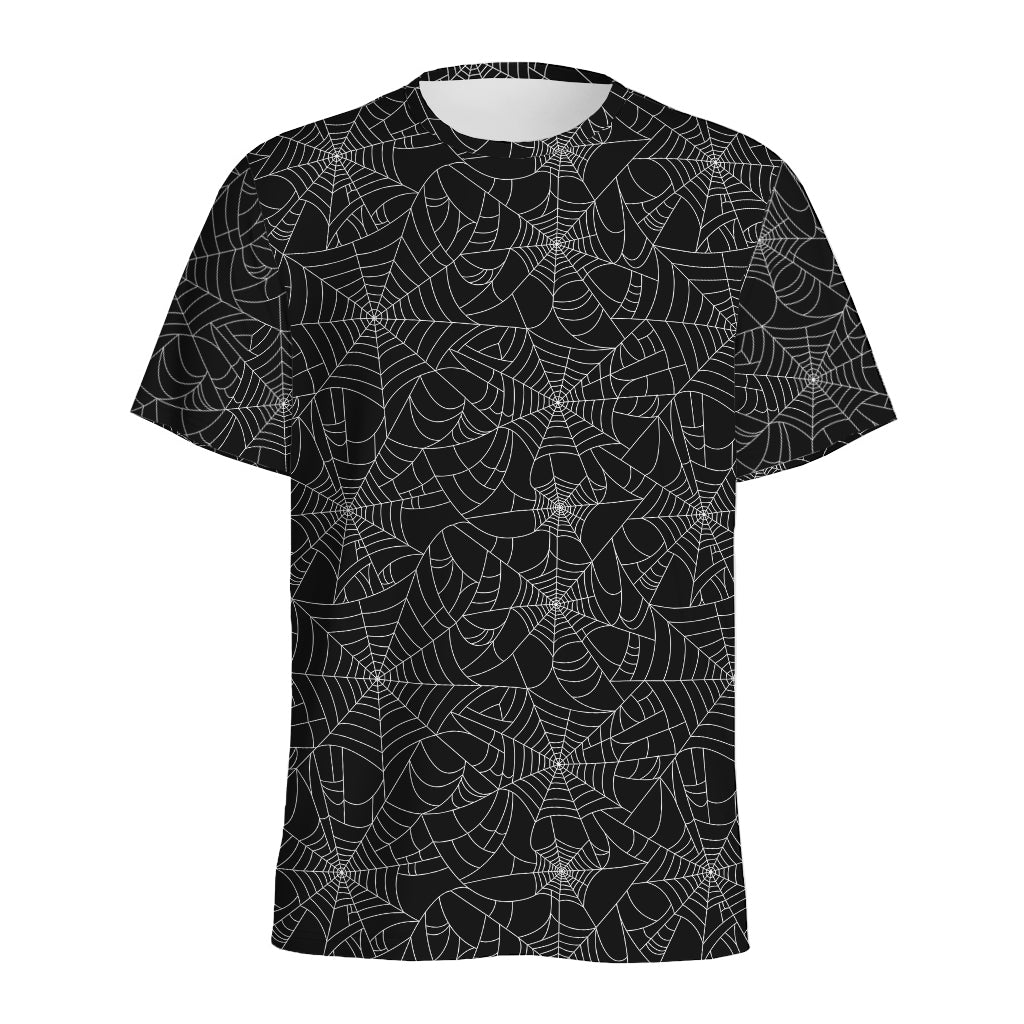 Black And White Spider Web Pattern Print Men's Sports T-Shirt