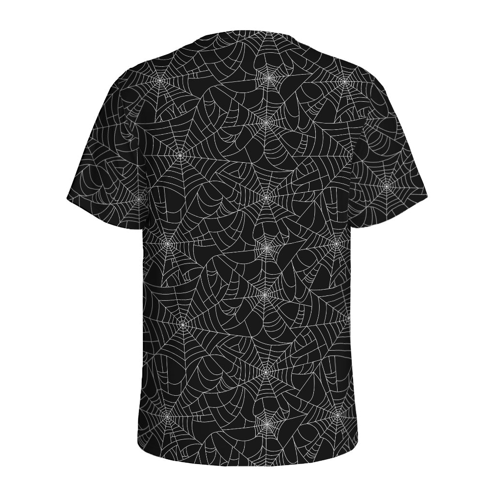 Black And White Spider Web Pattern Print Men's Sports T-Shirt
