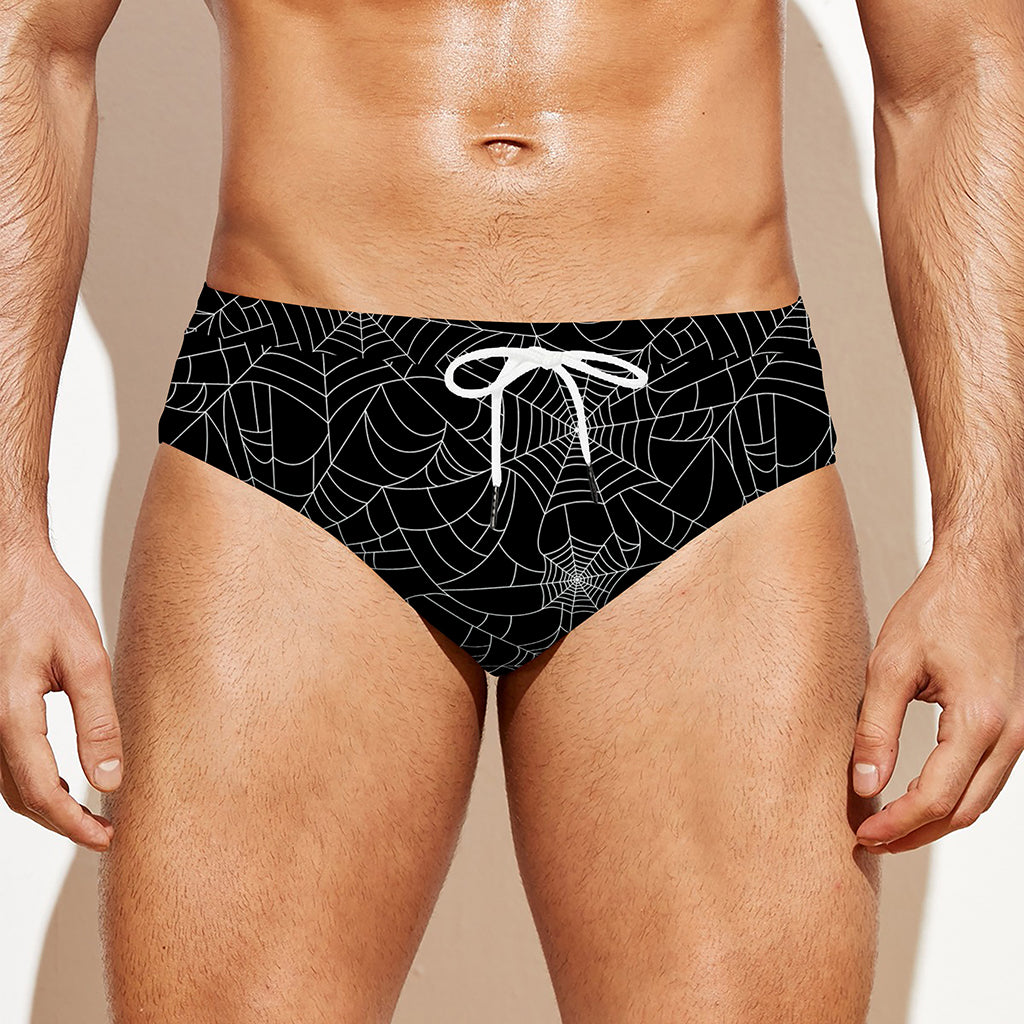 Black And White Spider Web Pattern Print Men's Swim Briefs