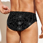Black And White Spider Web Pattern Print Men's Swim Briefs