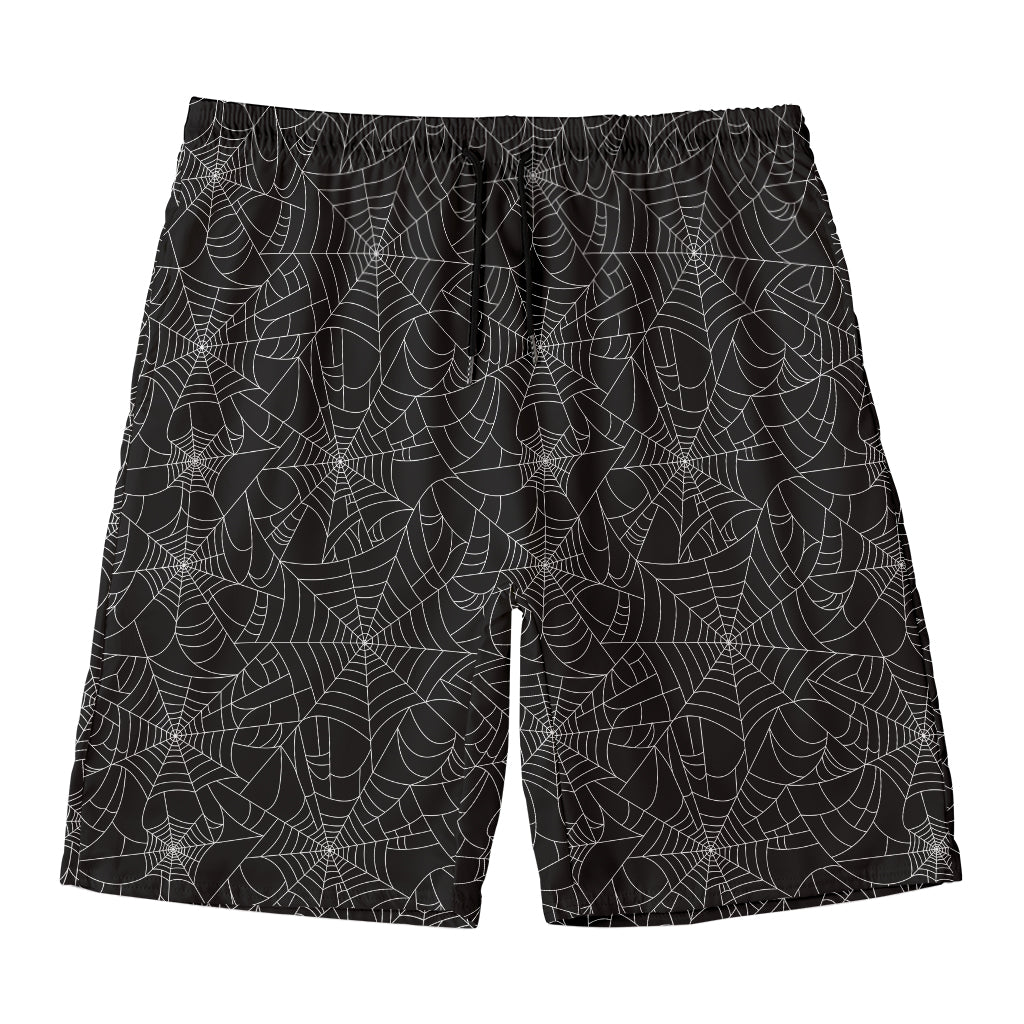 Black And White Spider Web Pattern Print Men's Swim Trunks