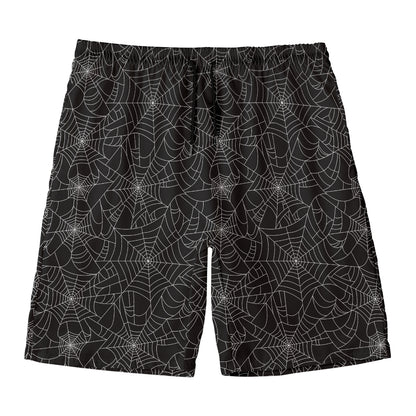 Black And White Spider Web Pattern Print Men's Swim Trunks