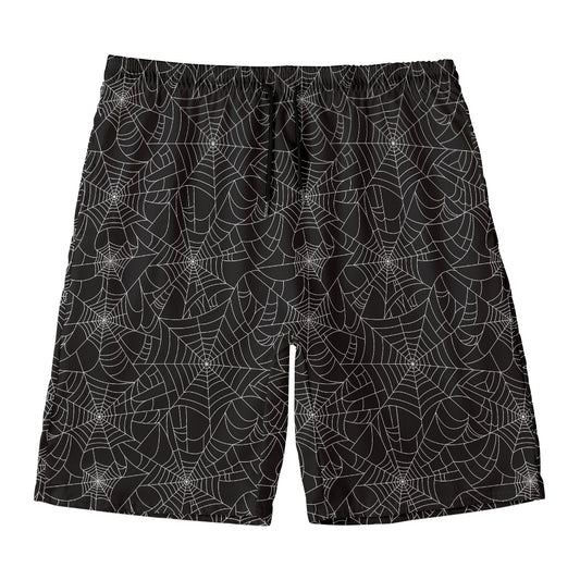 Black And White Spider Web Pattern Print Men's Swim Trunks