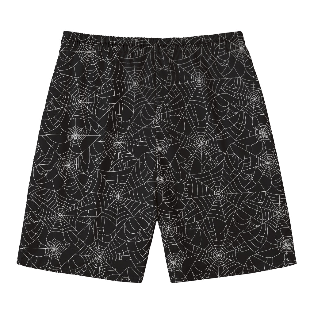 Black And White Spider Web Pattern Print Men's Swim Trunks