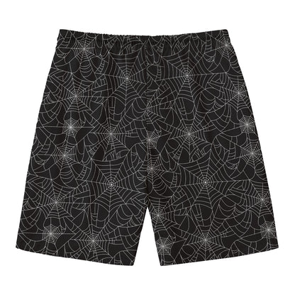 Black And White Spider Web Pattern Print Men's Swim Trunks