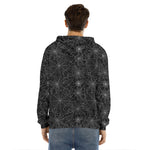 Black And White Spider Web Pattern Print Men's Velvet Pullover Hoodie