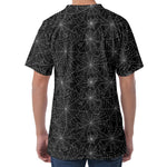 Black And White Spider Web Pattern Print Men's Velvet T-Shirt