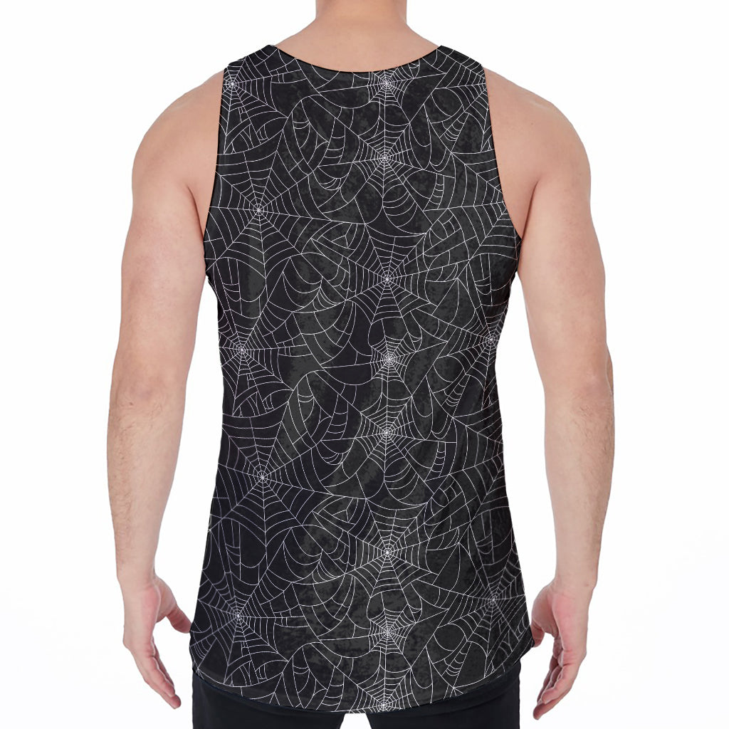 Black And White Spider Web Pattern Print Men's Velvet Tank Top
