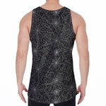 Black And White Spider Web Pattern Print Men's Velvet Tank Top