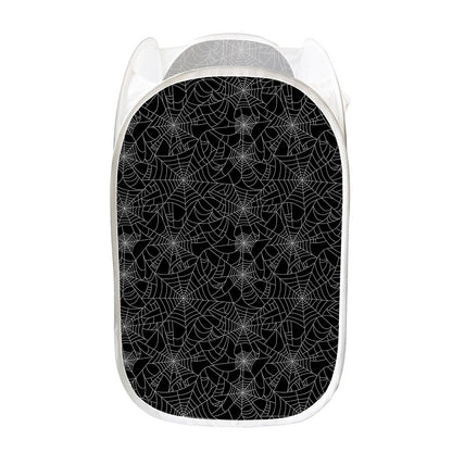 Black And White Spider Web Pattern Print Mesh Laundry Hamper