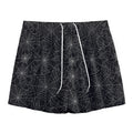 Black And White Spider Web Pattern Print Mesh Shorts