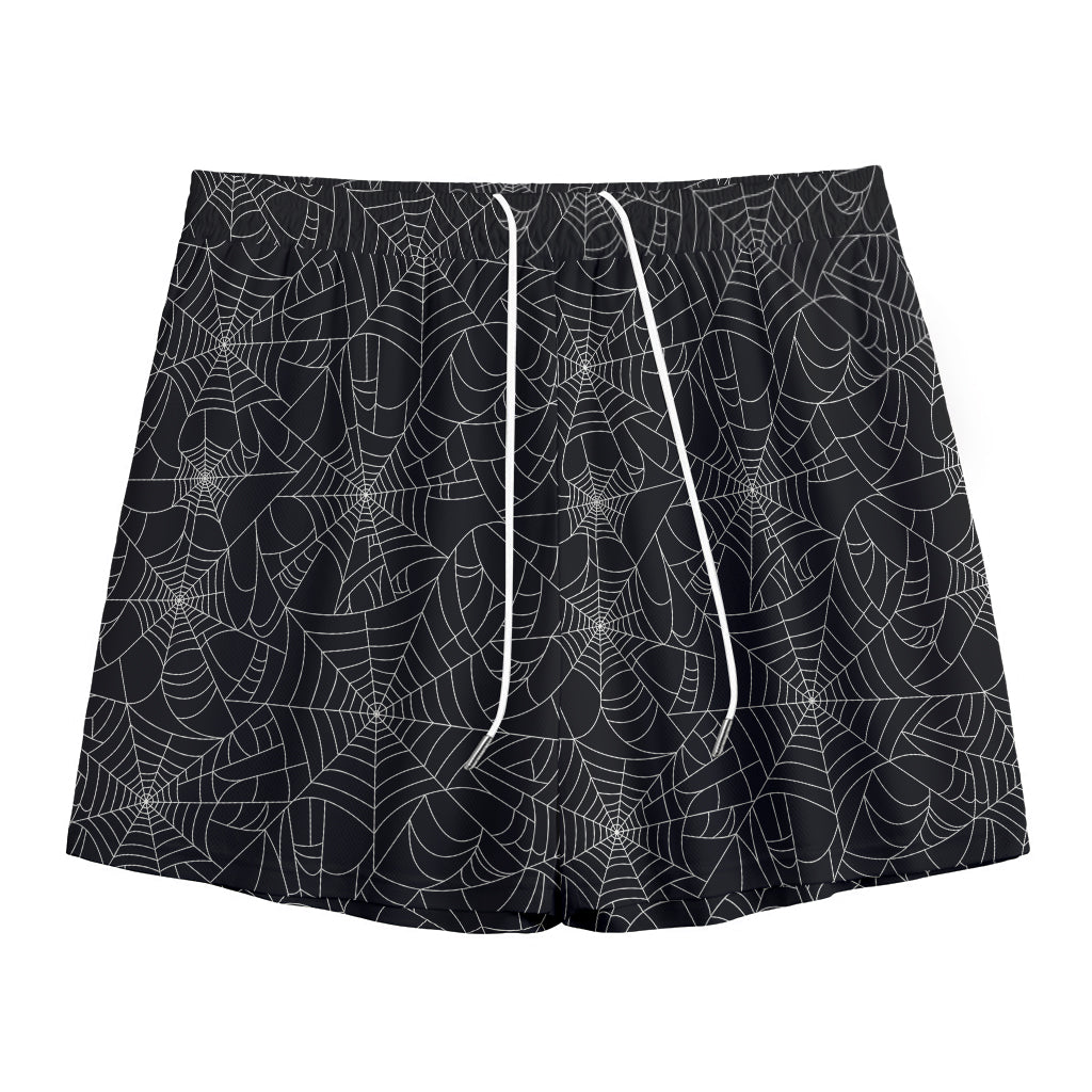Black And White Spider Web Pattern Print Mesh Shorts