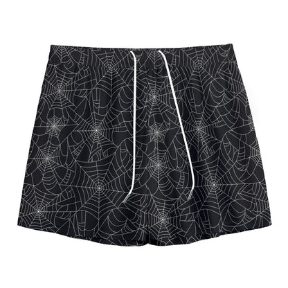 Black And White Spider Web Pattern Print Mesh Shorts