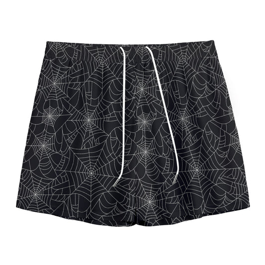 Black And White Spider Web Pattern Print Mesh Shorts