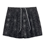 Black And White Spider Web Pattern Print Mesh Shorts