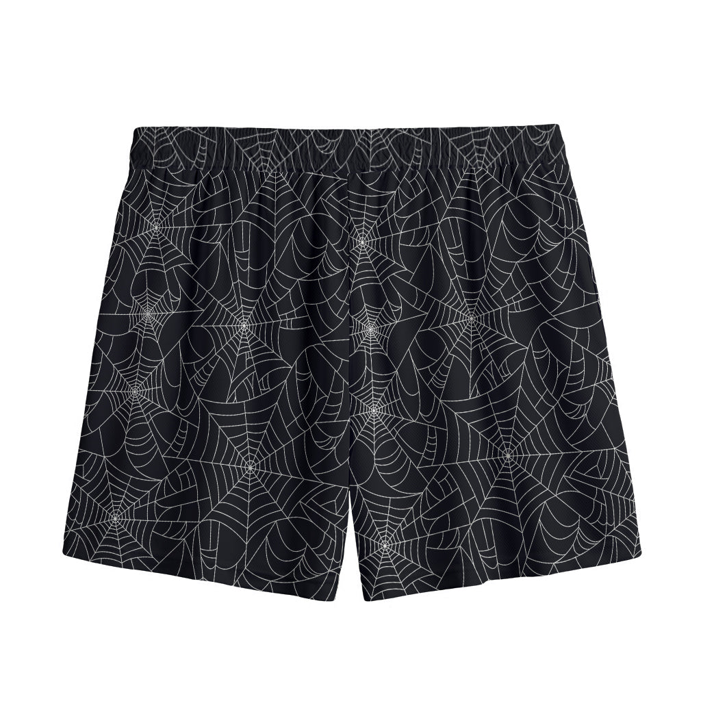 Black And White Spider Web Pattern Print Mesh Shorts