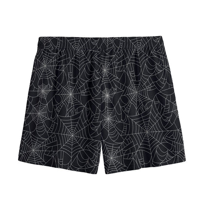 Black And White Spider Web Pattern Print Mesh Shorts