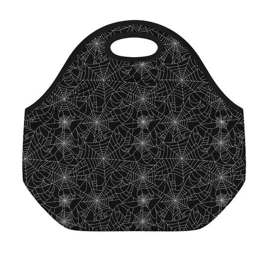 Black And White Spider Web Pattern Print Neoprene Lunch Bag