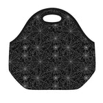 Black And White Spider Web Pattern Print Neoprene Lunch Bag