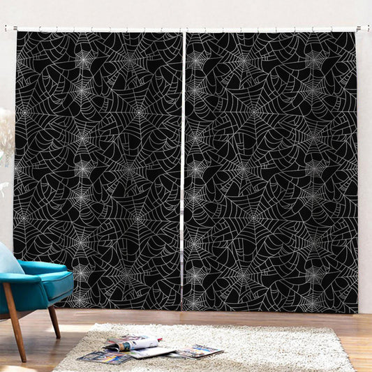 Black And White Spider Web Pattern Print Pencil Pleat Curtains